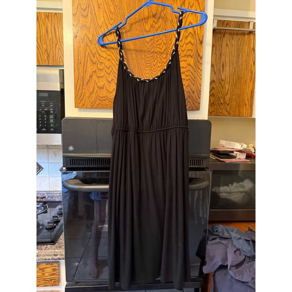 Hannah‎ Womens Black Empire Waist Dress Silver Braided Trim Sleeveless Large